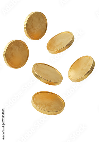 Realistic gold coin or golden money falling/floating. Perfect for finance, jackpot, and wealth concepts. Isolated on white or transparent background. PNG format.