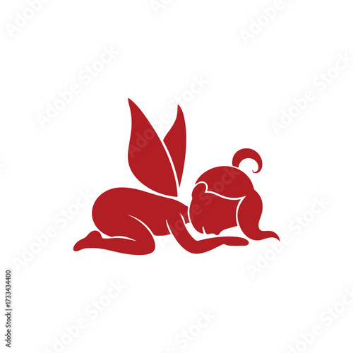 Minimal Vector Sleeping Fairy Illustration in Dreamy Night Scene – Elegant Flat Design Magical Fantasy Artwork, Cute Sleeping Fairy Silhouette for Posters, Prints, and Graphic Projects