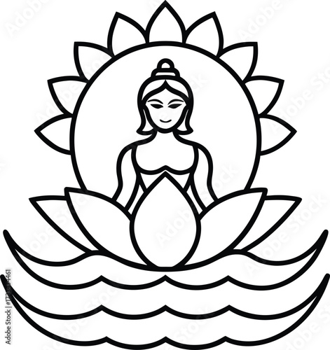 lotus goddess on water mandala illustration on transparent background