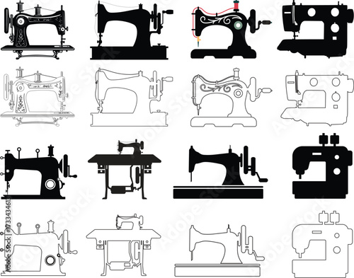 sewing machine logo silhouette vector, sewing machine silhouette vector illustration, vintage sewing machine silhouettes design, tailor sewing machine logo vector silhouette on white background
