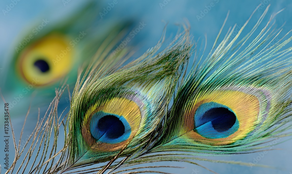 Obraz premium close-up of peacock feathers, showcasing their vibrant colors and intricate pattern