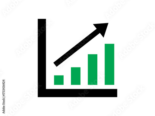 Quadro su tela Green bar chart showing increasing values with a black axis and rising arrow for economic forecasting and investment concepts