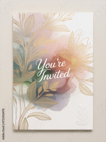 Elegant Youre Invited Card with Watercolor Floral Design.
