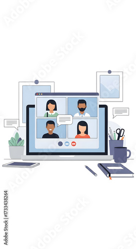 Online Meeting With Diverse People Communicating Through Video Conference.