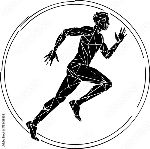 Dynamic runner silhouette logo design for athletic wear, marathon events, fitness brands, promoting health and speed with a modern, geometric style