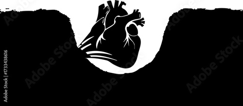 Dramatic black and white heart symbol emerging from darkness, representing hope, resilience, and emotional depth