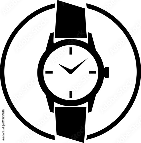 Elegant minimalist wristwatch icon symbolizing precision timekeeping, luxury, and sophisticated style for modern branding and design projects.
