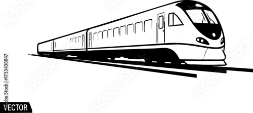 Sleek modern bullet train speeds along tracks, symbolizing swift travel and technological advancement