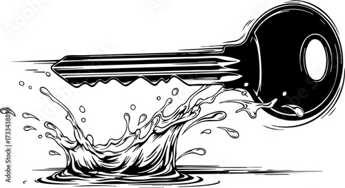 Dynamic key plunging into water creating splash, symbolizing access, opportunity, and breakthrough moments for modern businesses