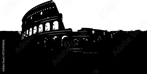 Iconic Colosseum silhouette evokes ancient Roman grandeur and historical travel adventures