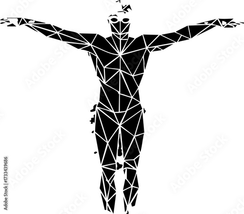 Dynamic abstract human form polygon art celebrates modern design and human potential with bold geometric lines, perfect for tech and creative projects.