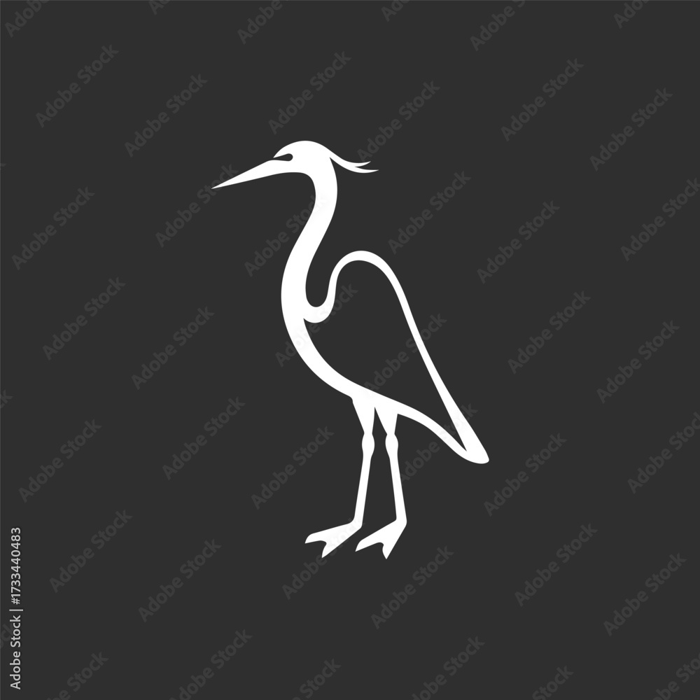 Fototapeta premium Minimal Vector Heron Design – Elegant Silhouette Water Bird Illustration for Nature, Wildlife, and Ornithology Themes, Modern Monochrome Crane Artwork for Branding, Print, Web, and Decorative Use