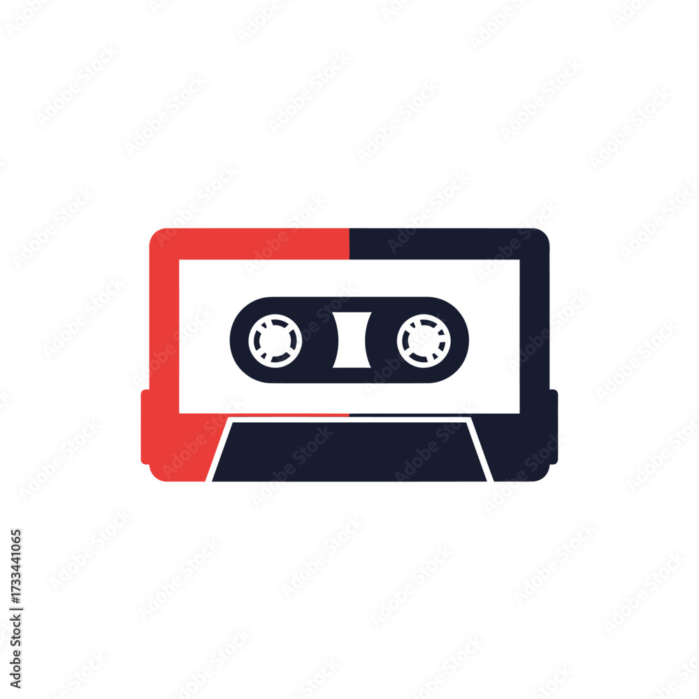 Obraz premium Minimalist Two-Tone Graphic Icon of a Retro Audio Cassette Tape, Symbolizing Vintage Music Playback and Old-School Sound Technology