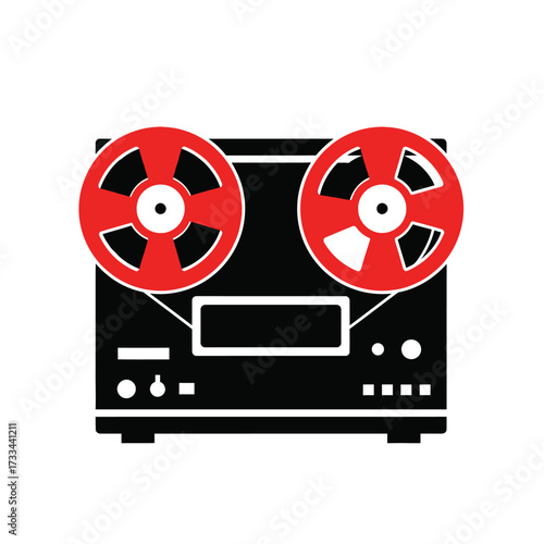 Retro open-reel tape machine illustration, a classic symbol of vintage sound and music technology on a white background