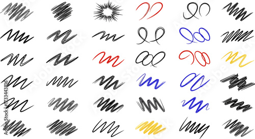 Abstract Scribble Art Collection A Diverse Assortment of Dynamic Line Work and Energetic Mark Making in Various Colors
