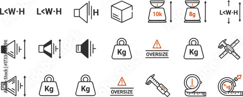 Dimensional Icons Visualizing Dimensions, Weight, and Measurement Symbols