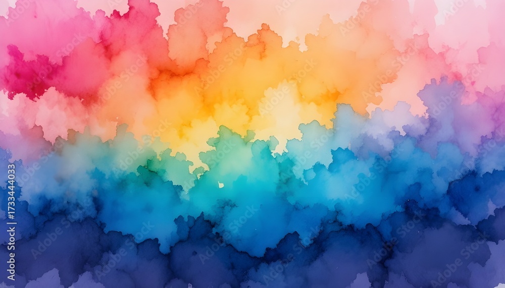 Fototapeta premium Vibrant Watercolor Sunset Background with Pink, Blue, Purple, Green, and Yellow Hues