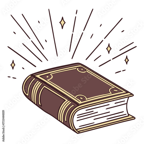 Vintage style illustration of a closed book with ornate cover details, surrounded by radiating light beams. Ideal for magic, mystery, knowledge, or storytelling blogs and websites.

