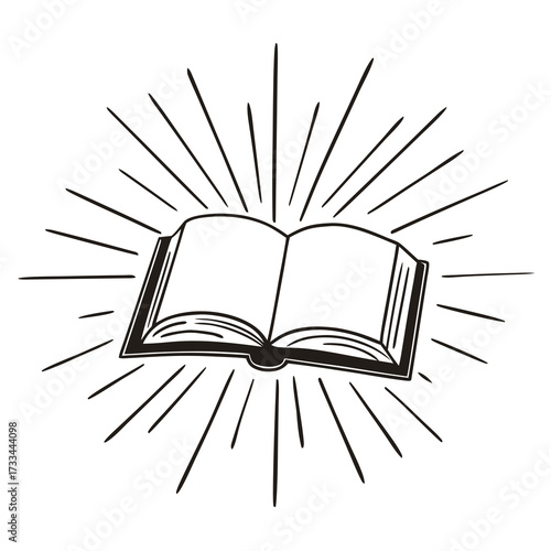A line-art illustration of an open book with emanating sunburst rays, signifying discovery. Perfect for websites or blogs on education, knowledge, wisdom, publishing, learning, or inspiration.

