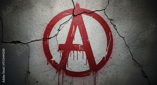 Anarchy Symbol Graffiti on a Cracked Concrete Wall.