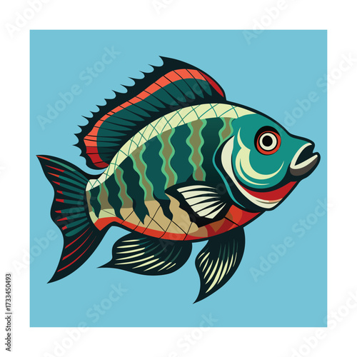 Green and Teal Striped Fish Illustration aquatic animal