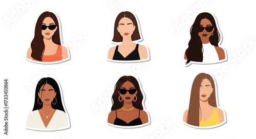 A collection of stylish diverse women portraits for design projects.
