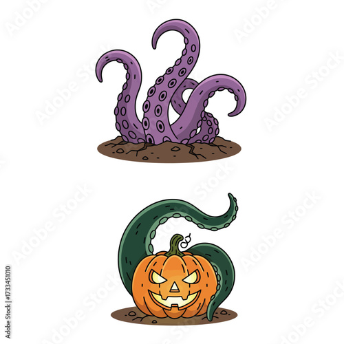 Purple monster tentacles emerging from the ground.
