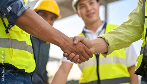 Construction Site Workers Handshake Agreement