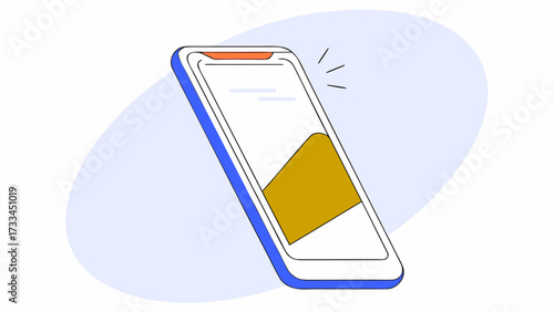 Illustration of a smartphone with a blue border and a gold rectangle on the screen display view on transparent background silhouette