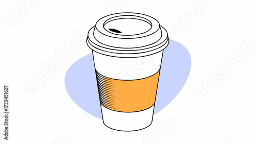 Illustration of a disposable coffee cup with a lid and a sleeve on a light blue background on transparent background silhouette