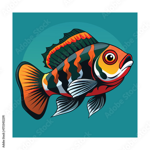 Striped fish with blue circular background element