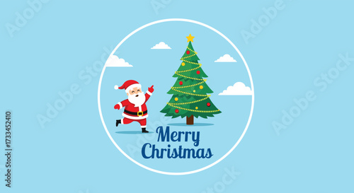 Merry christmas greeting with santa claus and decorated tree wishing happy holidays.