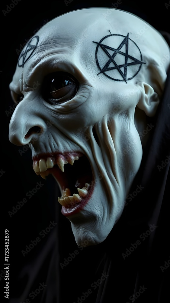 Naklejka premium Portrait of a creepy witch. Wallpaper. Created with Generative AI technology