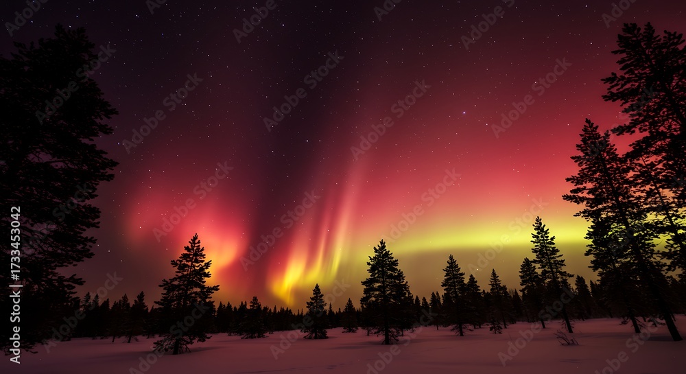 Fototapeta premium Spectacular aurora borealis display over forest landscape night sky