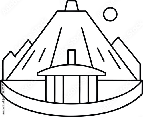 Linear sketch of futuristic volcanic geothermal center illustration on transparent background
