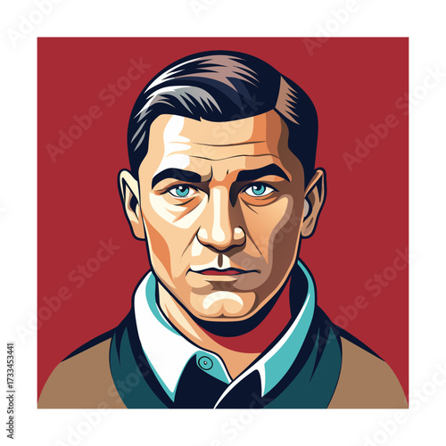 Stylized Portrait of a Man with Blue Eyes Keywords: man, portrait, male, face, head, shoulders