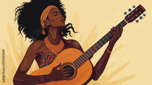 Ai Generate African American Woman with Musical Instrument Cultural Vector Art.