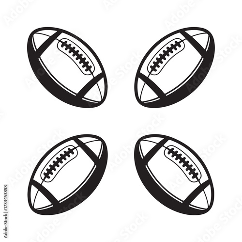 Four Black American Footballs Arranged In A Pattern On White Background sport game