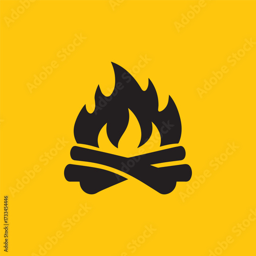 Minimal Vector Campfire Design Illustration – Flat Style Bonfire Clipart with Firewood and Flames for Outdoor Adventure Graphics, Camping Themed Art, Nature Icons, and Logo Design Projects