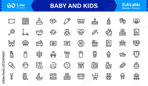 Baby And Kids Parenting Line Icon Set Modern, Minimal, Pixel Perfect, And Editable Outline Symbols For Family Themes
