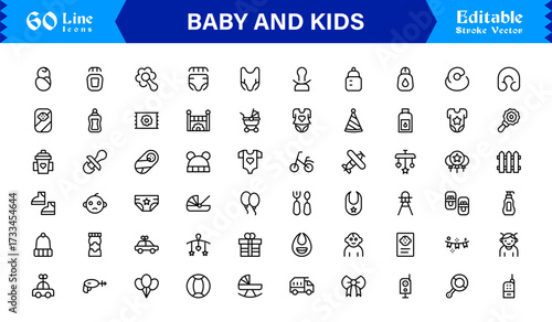 Baby And Kids Parenting Line Icon Set Modern, Minimal, Pixel Perfect, And Editable Outline Symbols For Family Themes