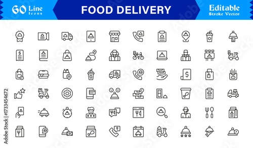 Food Delivery Line Icon Set Modern Minimal Outline Symbols for Online Orders and Takeout