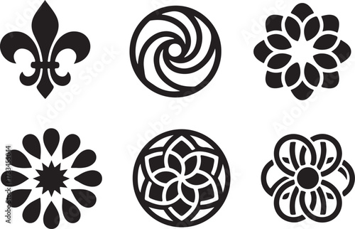 Elegant Ornament Designs: A collection of intricate, single-color ornamental designs, perfect for various design needs. Emphasizing elegance and versatility.