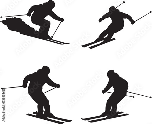 Skiing in Silhouette: Capturing the dynamic motion of a skier gracefully navigating a snowy landscape, these silhouettes evoke a sense of speed, skill, and the thrill of winter sports.