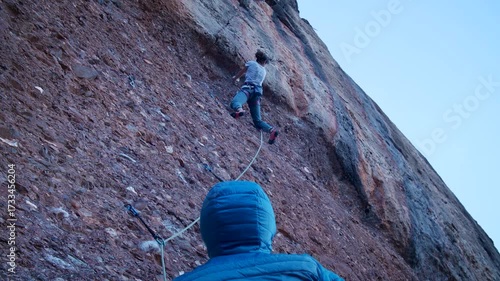 Two female friends going climbing in the mounatins nearby Barcelona, Spain. Women climbing outdoor. High quality 4k footage
