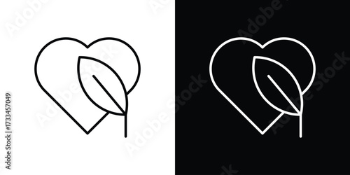 Leaf heart icon. Thin linear vectors pack