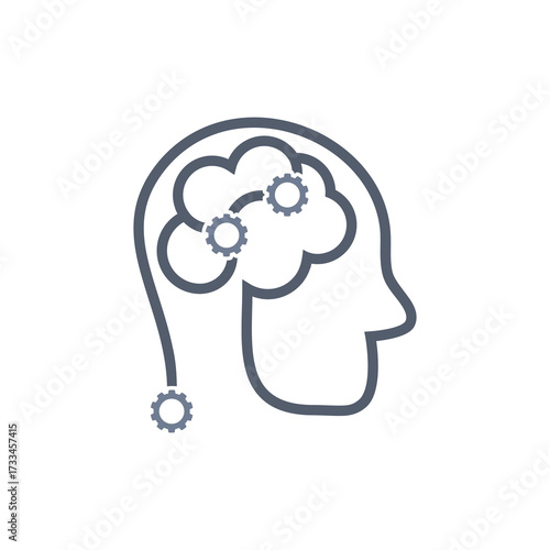 Human head brain and gear icon isolated on white background