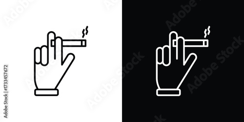 Hand holding cigarette icon. Thin linear vectors pack