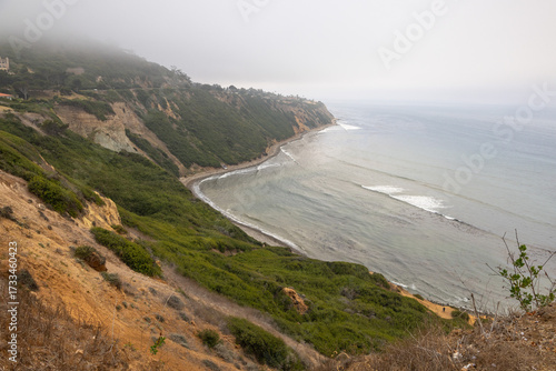 Foggy Clifftop Trail Overlooking Rancho Palos Verdes Coastline