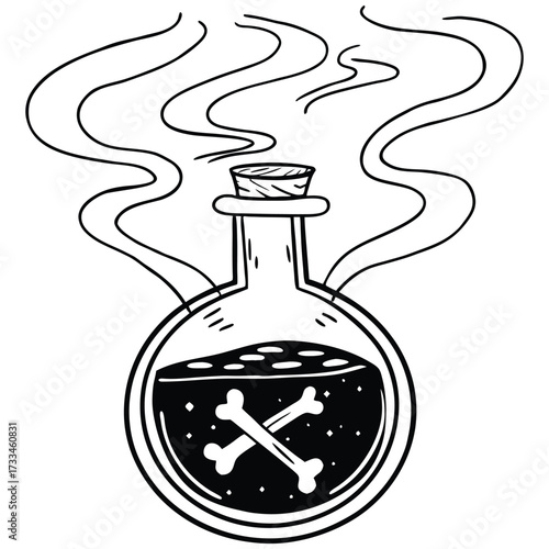 witch's Potion Flask With Floating Bones